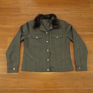 Womens 1990s Jacket Vintage GAP Gray Faux Fur Collar Medium